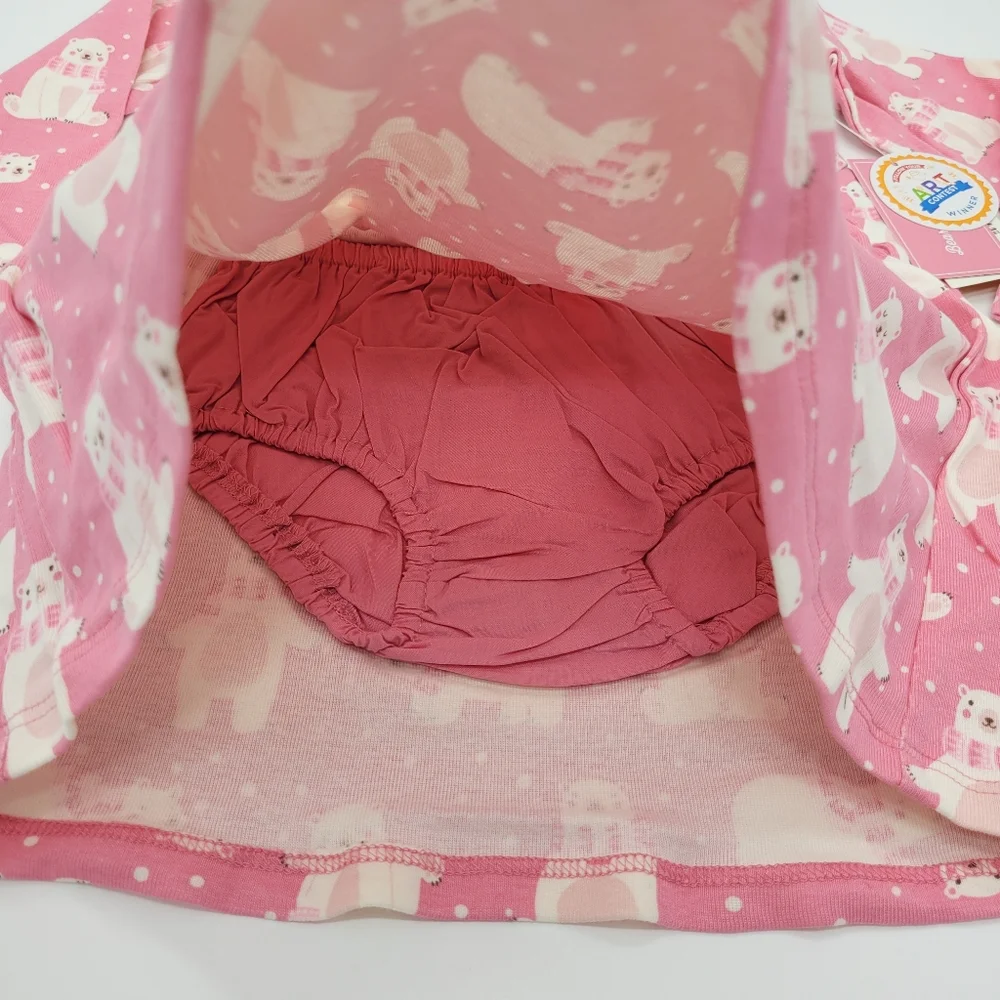 Gymboree Dress Pink Bear Print Long Sleeve Ruffle Stretch Cotton Sz 18-24mo NEW